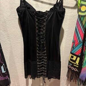 Black Lace-Up Corset Dress